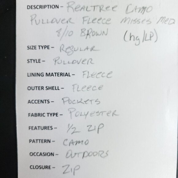 Realtree Camo Pullover Fleece Misses Med 8/10 Brown - Picture 7 of 7